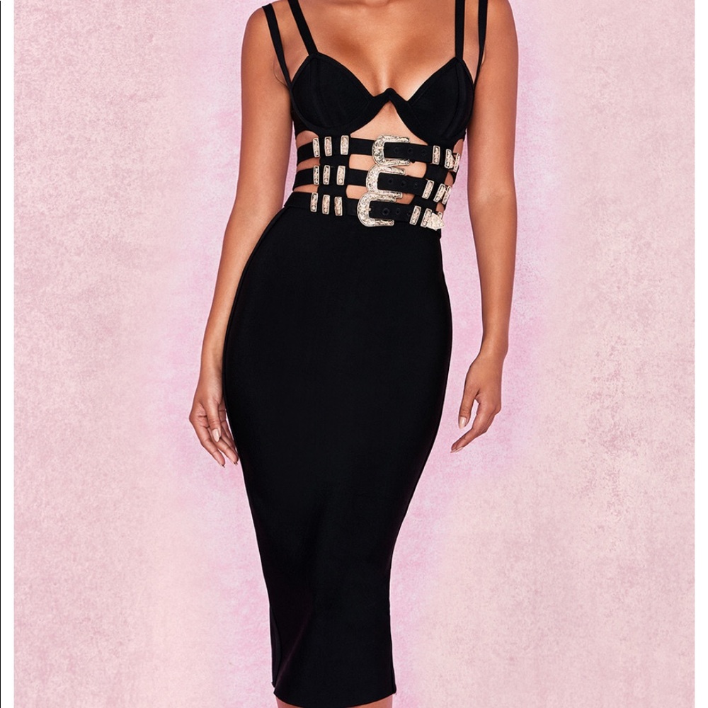 House of CB - Black Bandage Belted Dress ‘Kia’